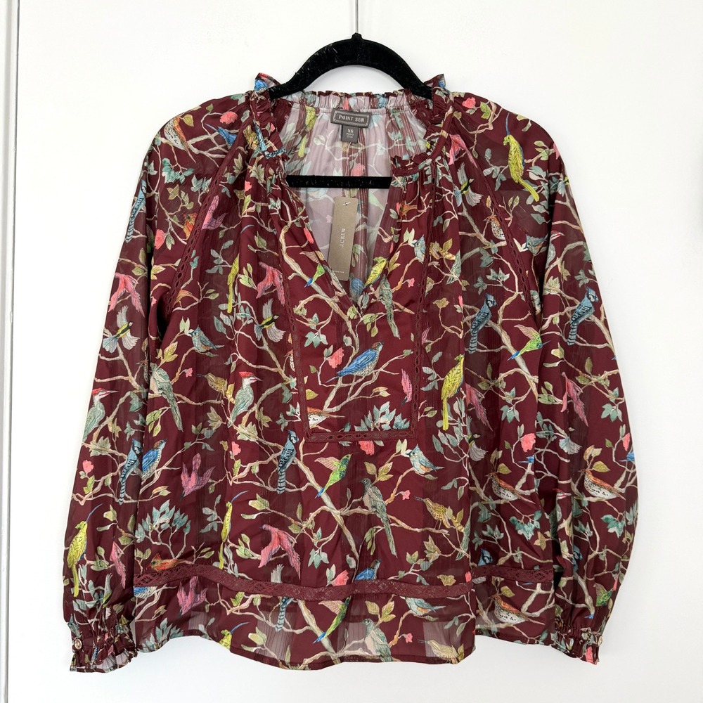NWT J.Crew Point Sur Menagerie Ruffle-Neck‎ Metallic Popover Blouse XS